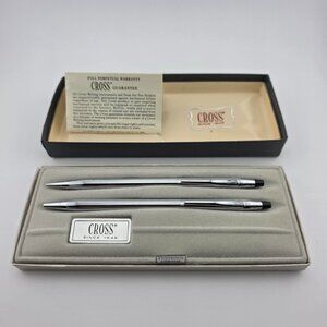 Vintage Cross Pen Set 3501 Ballpoint Pen & Mechanical Pencil Chrome Boxed